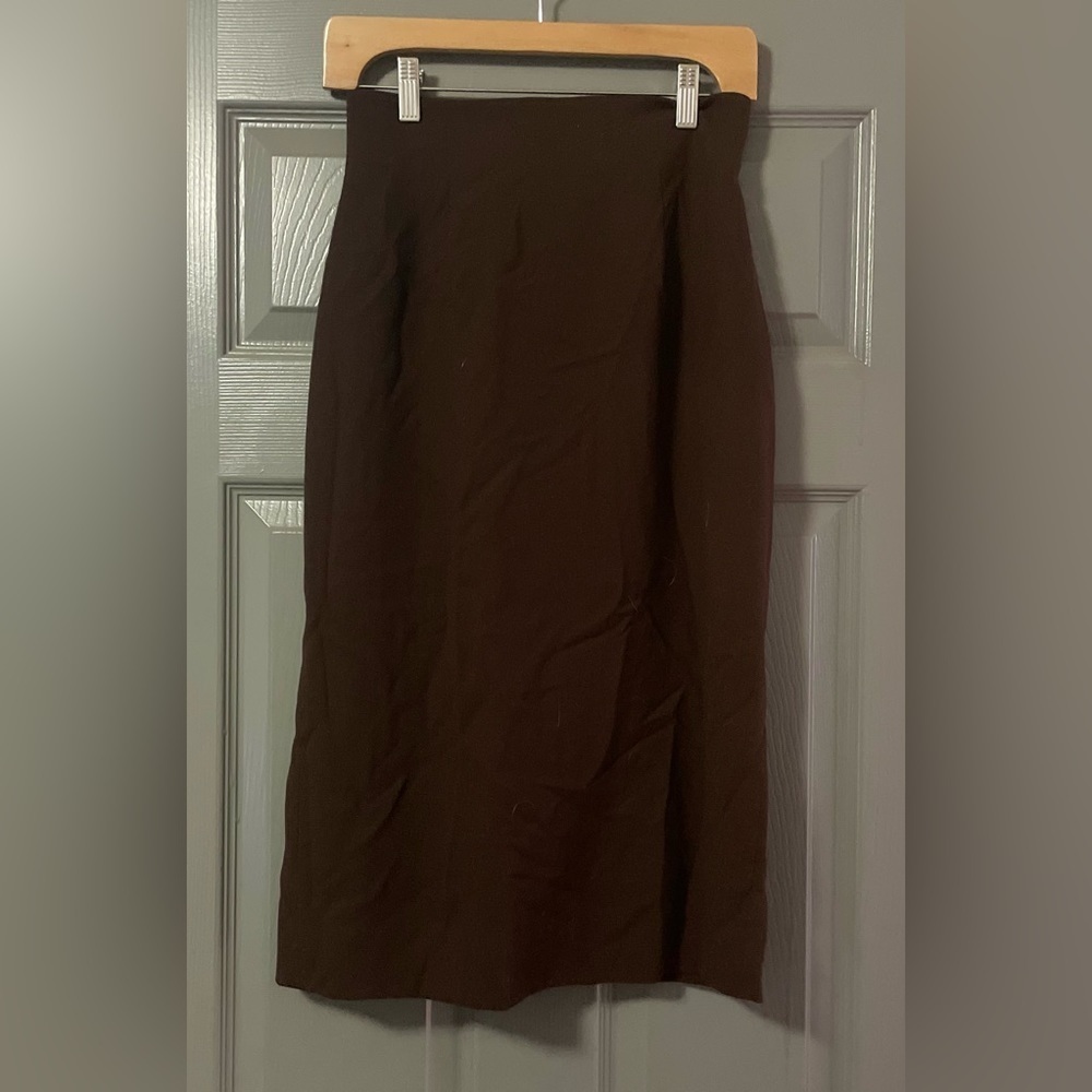 Anne Klein 100% wool brown midi pencil skirt size 6 petite